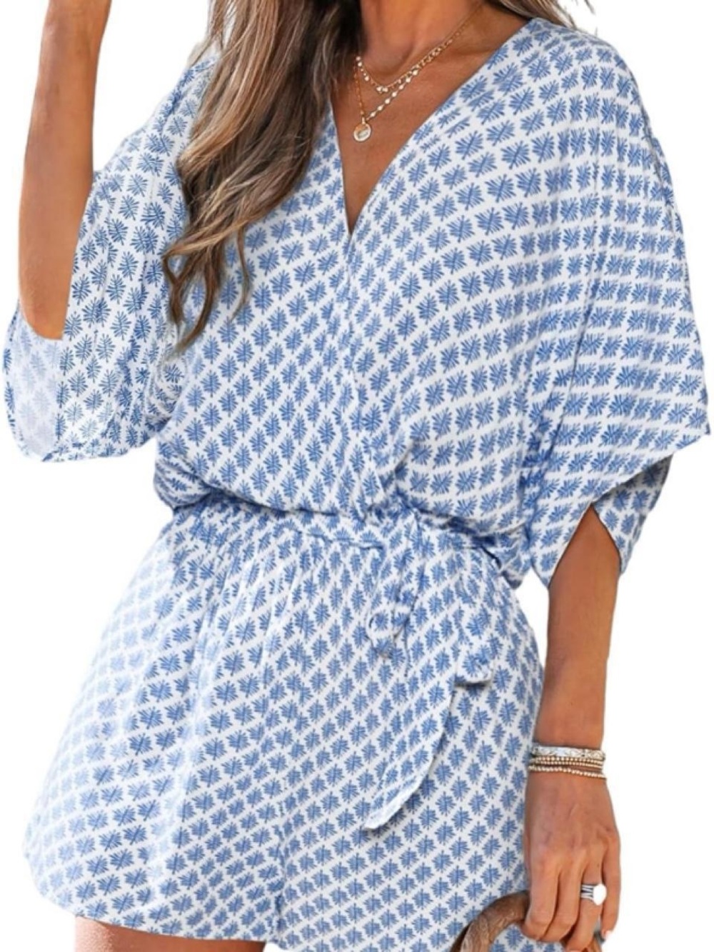 Summer Romper Blue and white geometric pattern playsuit